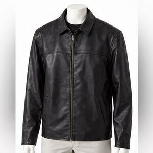 U.S. Polo Assn Faux Leather Jacket Black Zip Front Minimal Moto Lg.